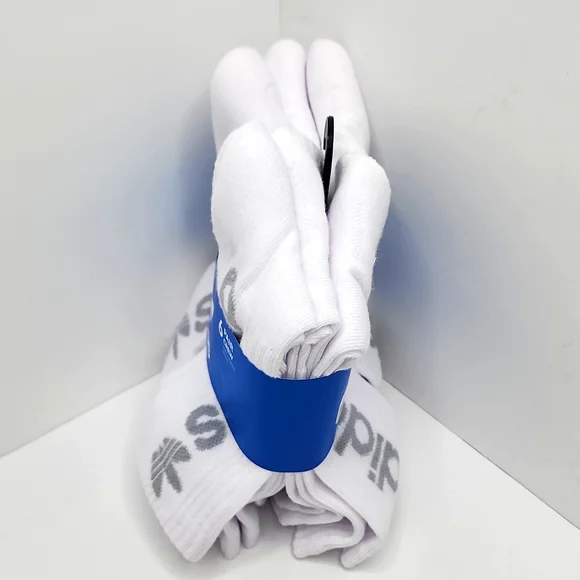 ADIDAS 6 PAIRS OF CREW LENGTH SOCKS, WHITE WITH GREY LOGO - Picture 3 of 8